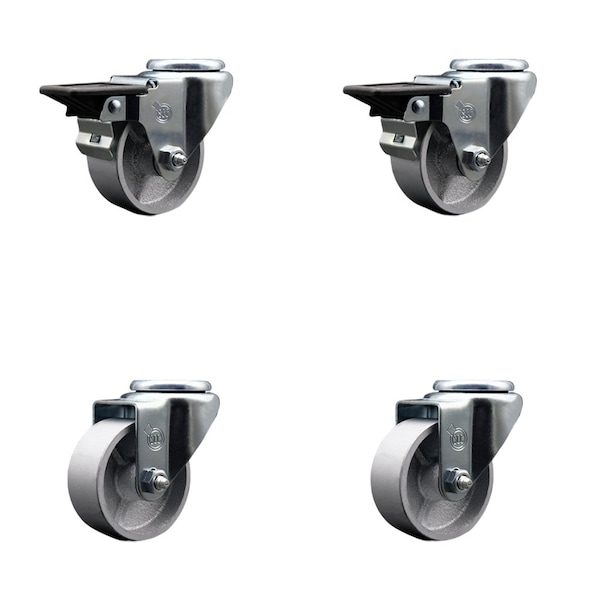 3'' Semi Steel Wheel Swivel Bolt Hole Caster Set with 2 Posi Lock Brakes, 4PK